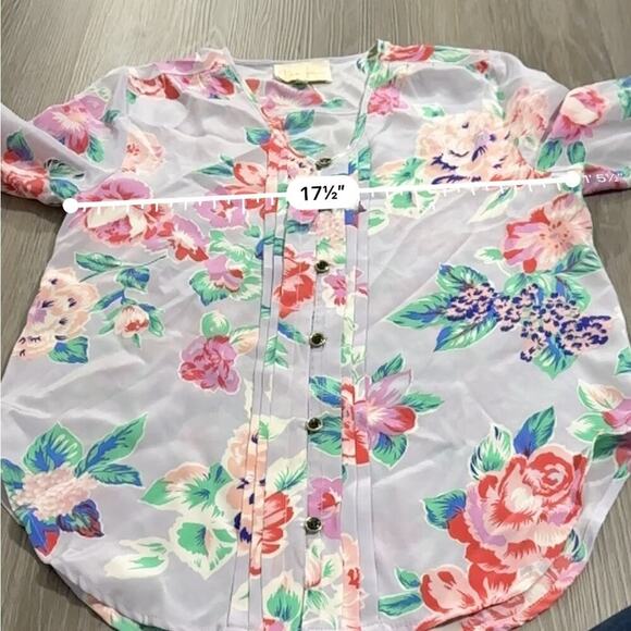 Yumi Kim Silk Light Purple Lilac & Pink Floral Print Button Down Top Size XS - Picture 7 of 8